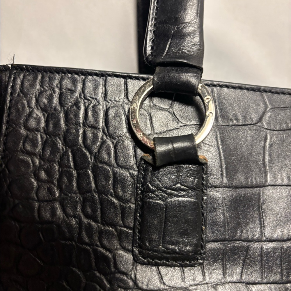 Monsac Leather Black Crocodile-Embossed Women's Tote - Picture 15 of 16